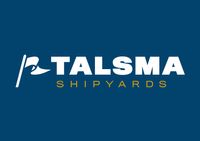 Talsma Shipyards wit op blauw